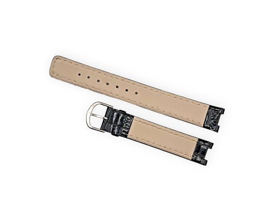 Shiny black leather strap croco grain 16mm
