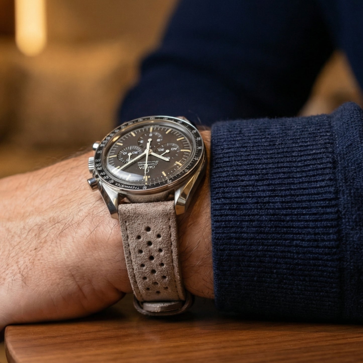 Vintage stijl raceband - natuurlijk bruin suède leer