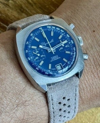 Plymouth-Chronograph Valjoux 7734 | blaues Zifferblatt | 38mm Stahl