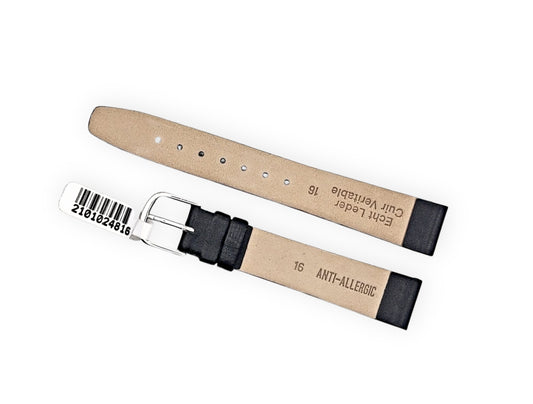 Thin black leather strap 16mm