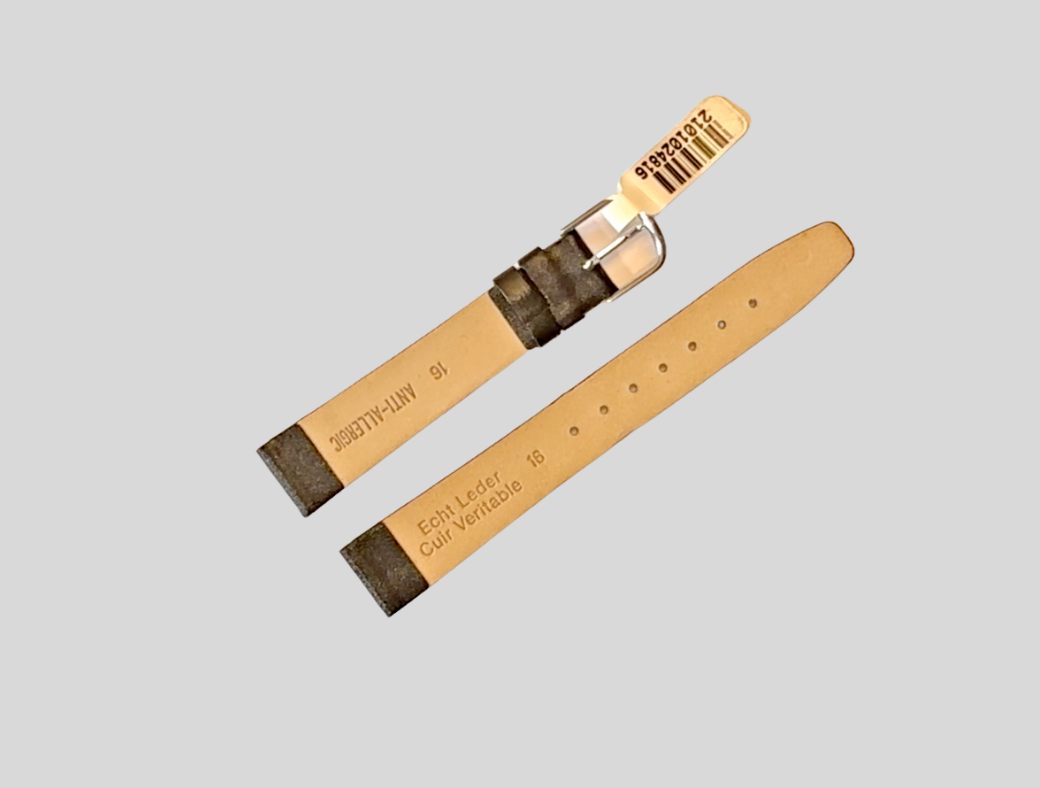 Thin black leather strap 16mm