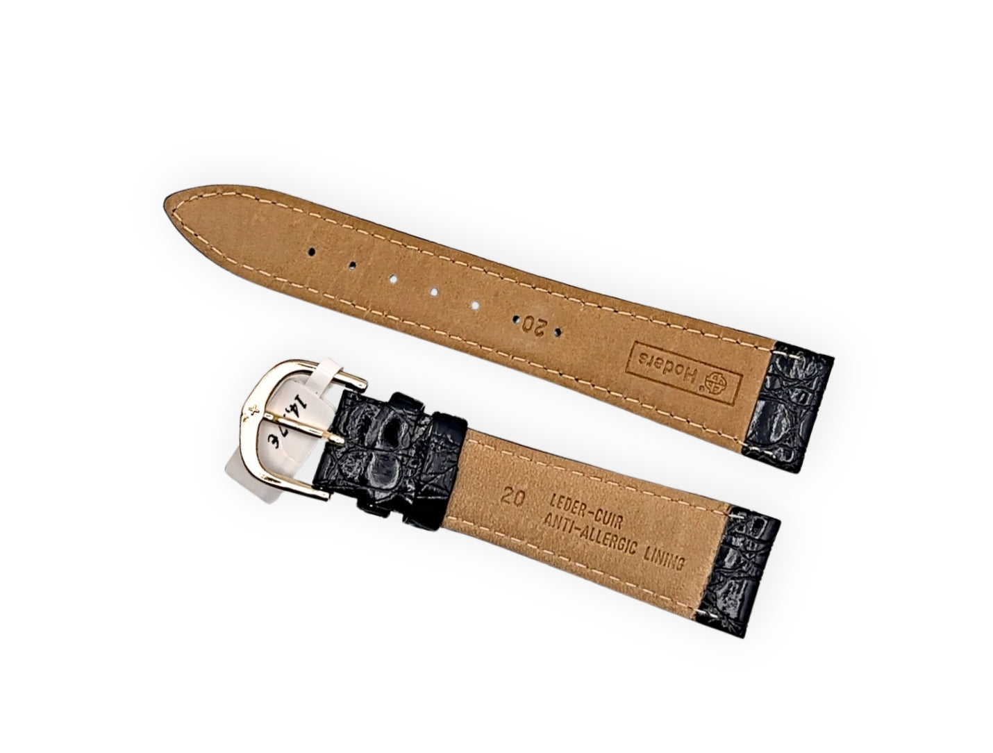 Hoders shiny black leather strap 20mm
