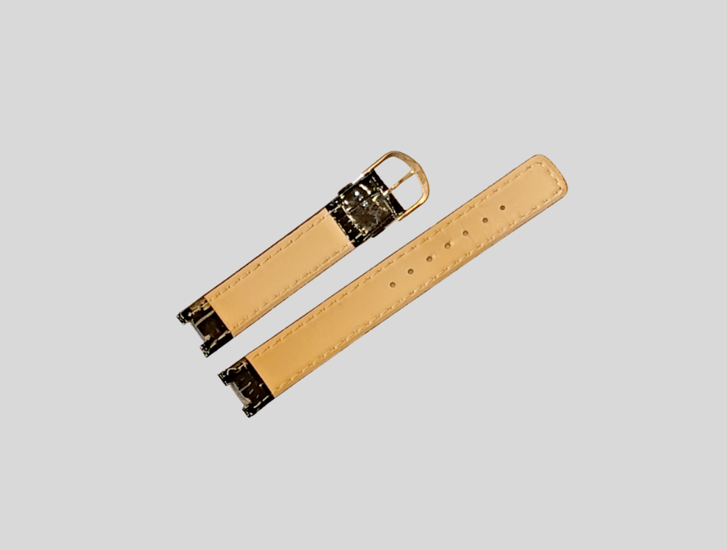 Glanzend zwart leren bandje krokodillenprint 16mm