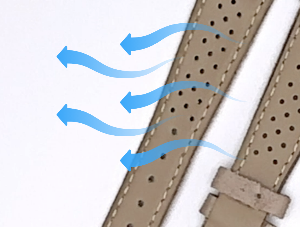 backside of a rally/ racing strap showing the perforations for airflow