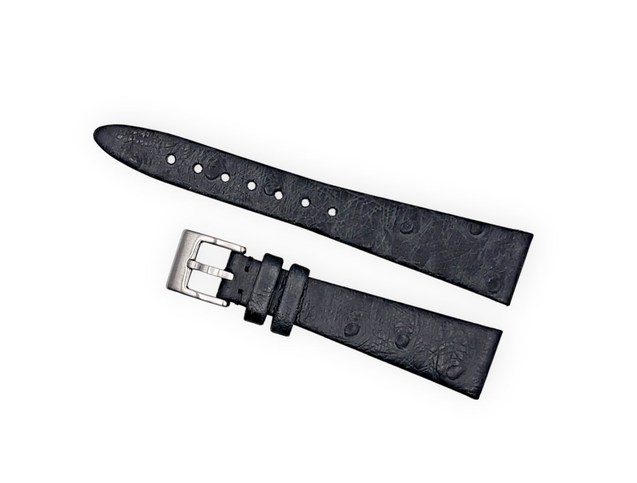 Vintage style watch Strap - Black Ostrich grain