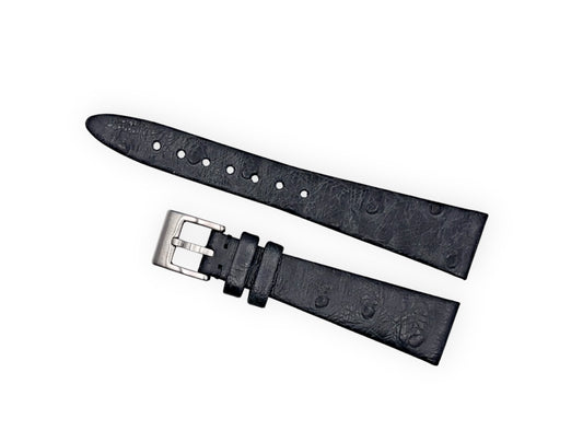 Vintage style watch Strap - Black Ostrich grain