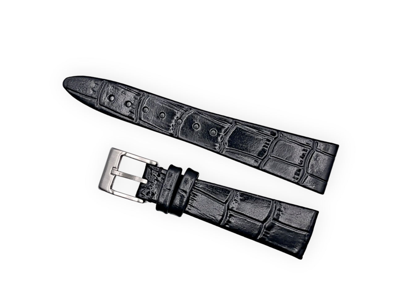 Vintage style watch Strap - Black Alligator grain