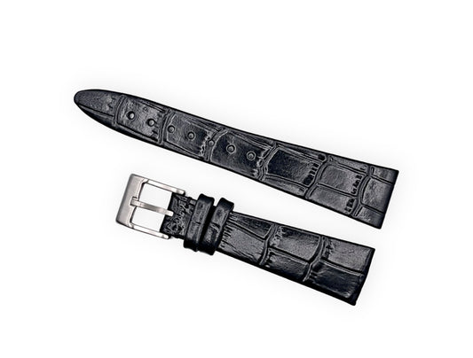 Vintage style watch Strap - Black Alligator grain