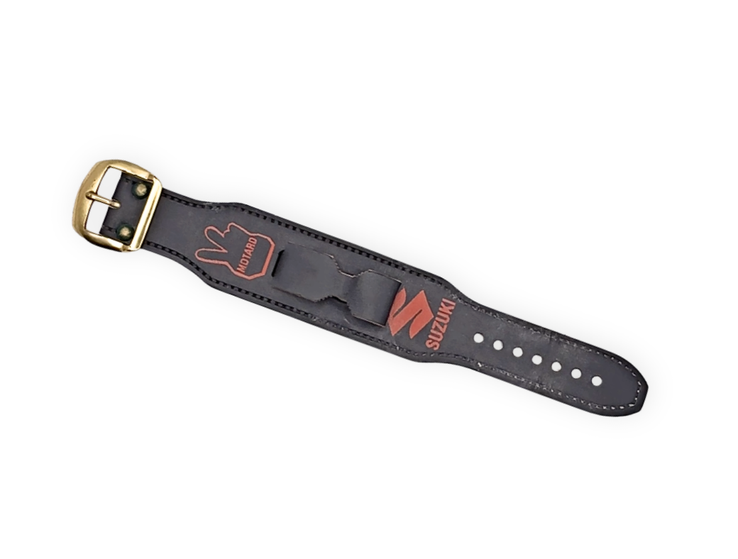 Vintage Made in France Suzuki Motard Leather Bund Watch Strap | 18mm Cuff Band - NOS