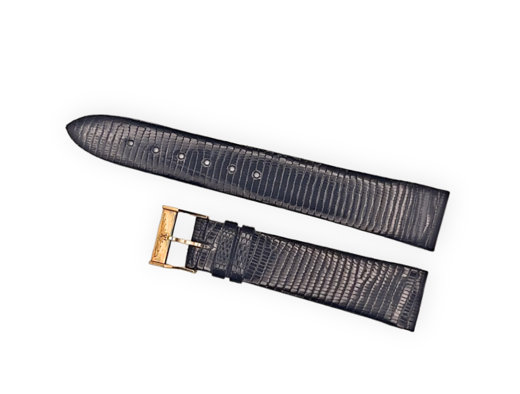 Longines black vintage lizard leather strap 19mm with buckle