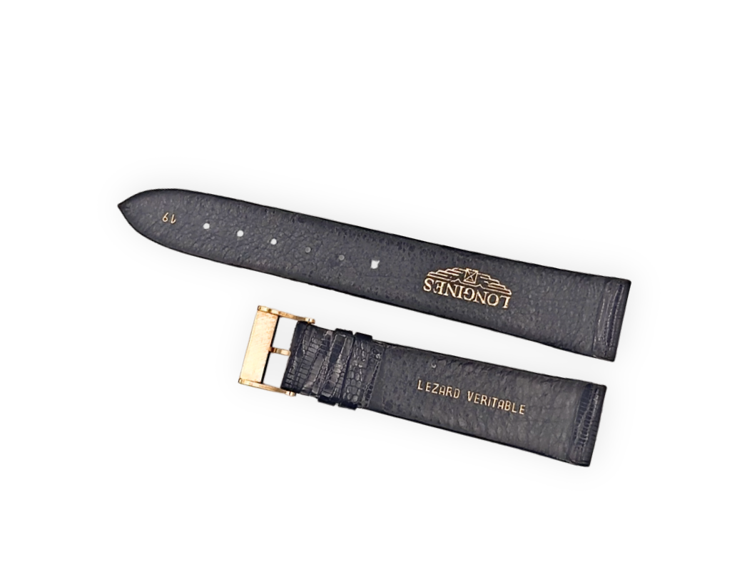 Longines black vintage lizard leather strap 19mm with buckle