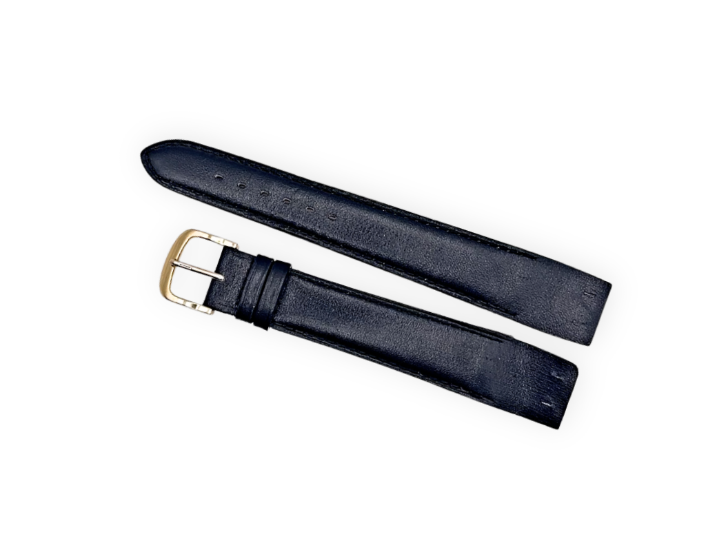 BOX black leather padded open-end strap 18mm