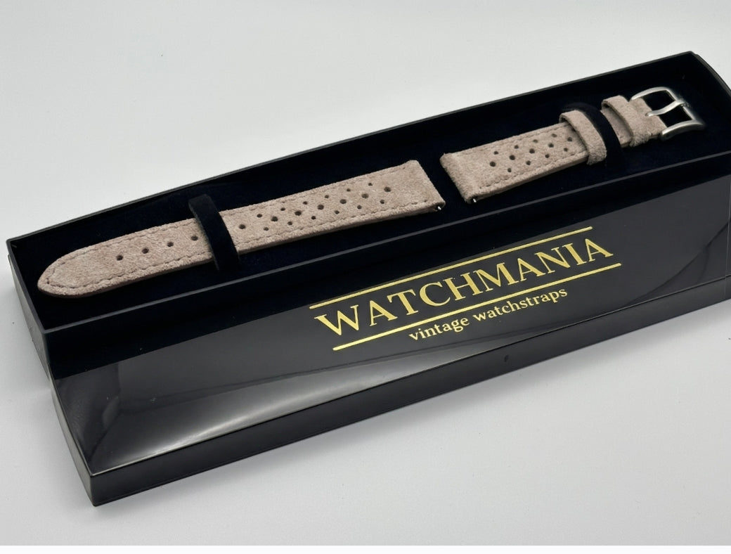 Vintage stijl raceband - natuurlijk bruin suède leer