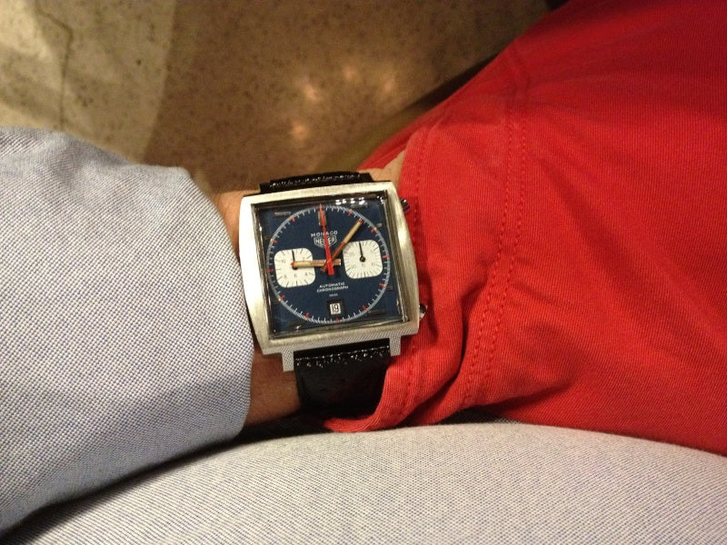 Heuer Monaco on a vintage Corfam bracelet