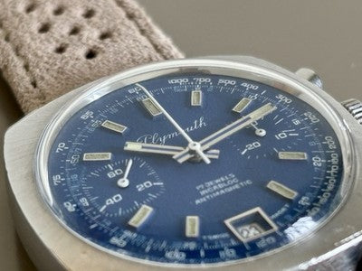 Plymouth-Chronograph Valjoux 7734 | blaues Zifferblatt | 38mm Stahl