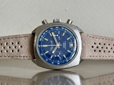 Plymouth-Chronograph Valjoux 7734 | blaues Zifferblatt | 38mm Stahl